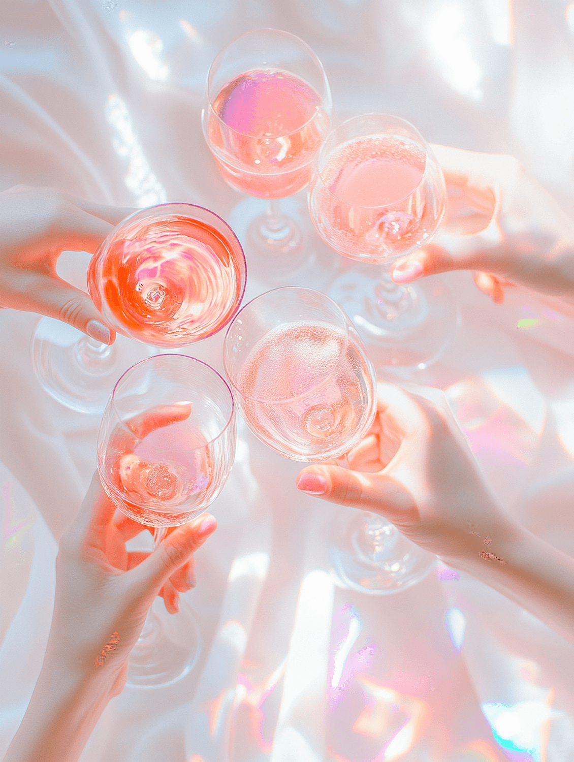 Friends toasting with glasses of pink champagne