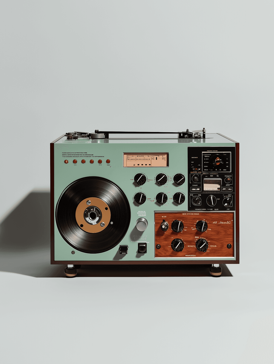 Retro record player with a vinyl on the turntable